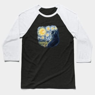 Cat in Van Gogh Starry Night Style Baseball T-Shirt